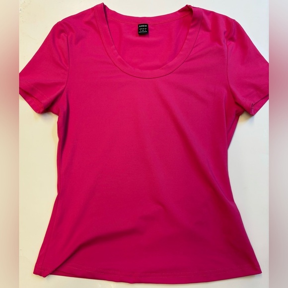 SHEIN hot pink short sleeve stretchy t-shirt women's size Small/4 - Picture 2 of 7